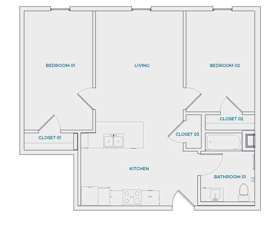 California Place Apartments | Two Bedroom | One Bathroom Floor Plan